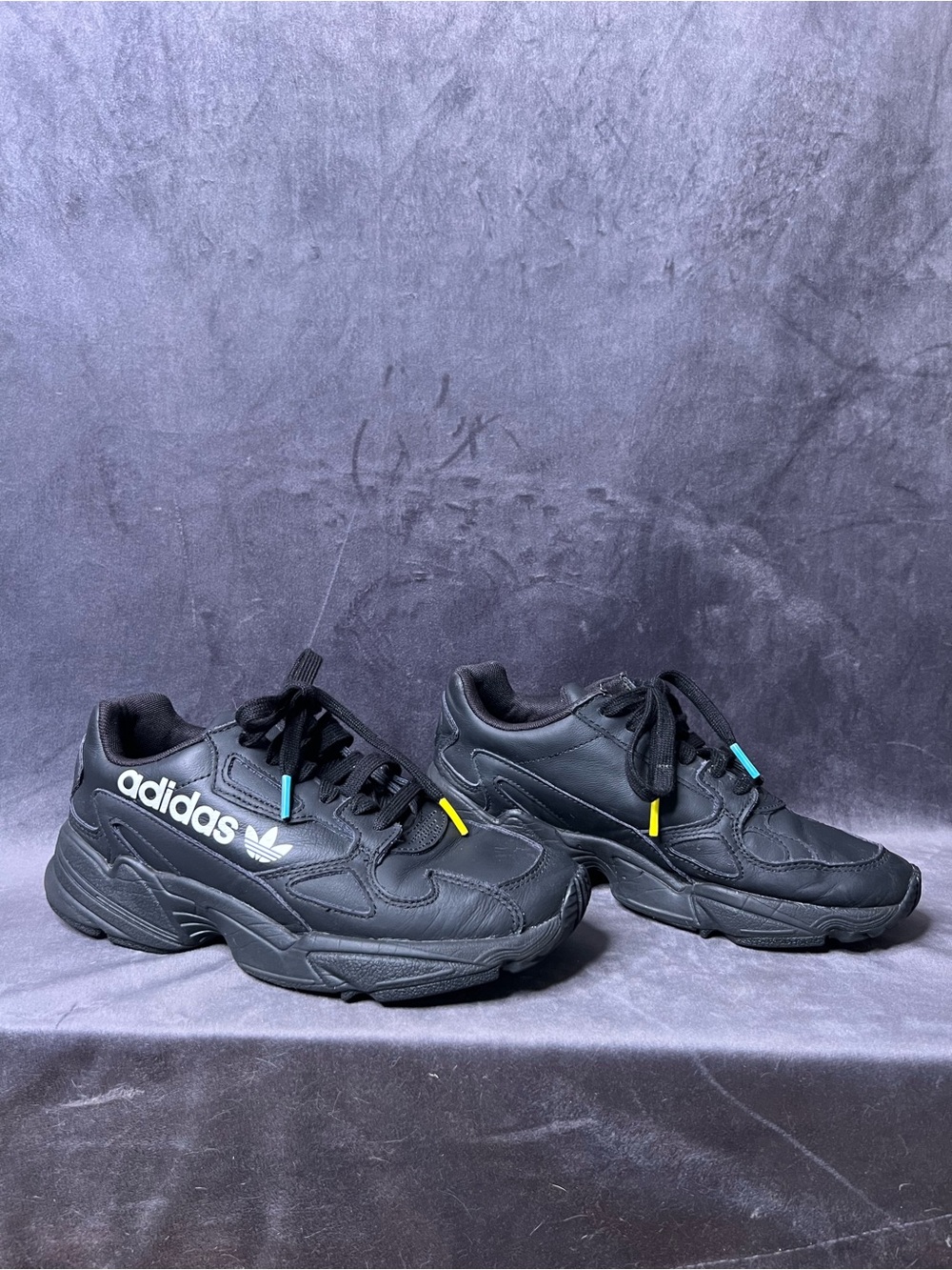 adidas Black Chunky Sneakers with Blue & Yellow Lace Tabs